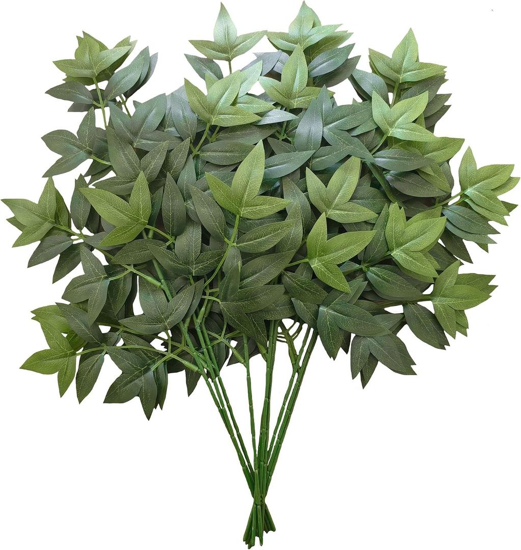 60Pcs Fake Nandina Greenery Stems 18" Artificial Silk Greenery Leaves for DIY Bouquet Filler Table Centerpieces Decor