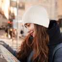 2 x ZOORON 1&2 Unisex Thick Knitted Beanie for Men Women Cuffed Plain Hat Winter Slouchy Ski Beanies (Black/Milk White)