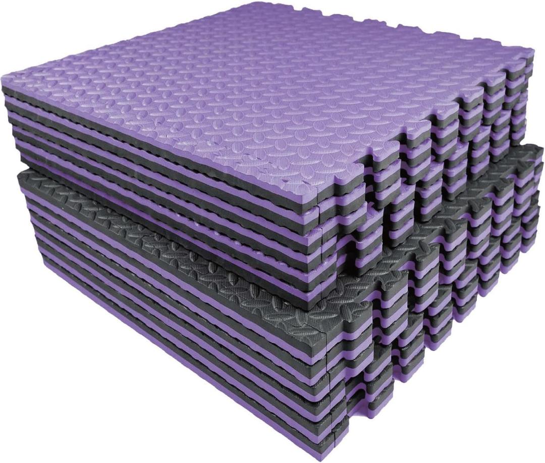 AIRHOP Upgraded 0.79" Extra Thick 48 Sq Ft High-Density Eva Foam Exercise Gym Mats, 12 Pcs Large Interlocking Puzzle Floor Tiles (24"x24") for Home Gym (Black/Purple)