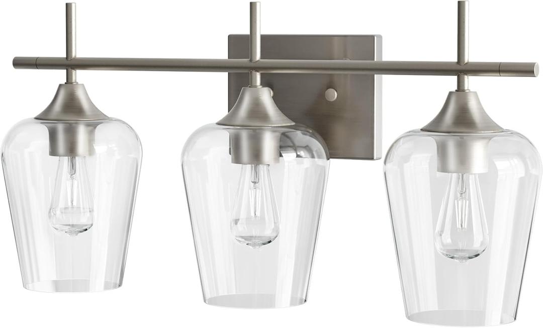VONLUCE Bathroom Vanity Light, 3 Light Bathroom Light Fixture Over Mirror, Bathroom Wall Lamp with Clear Glass, Modern Brushed Nickel Vanity Lighting fixtures for Bathroom, Bedroom, Hallway