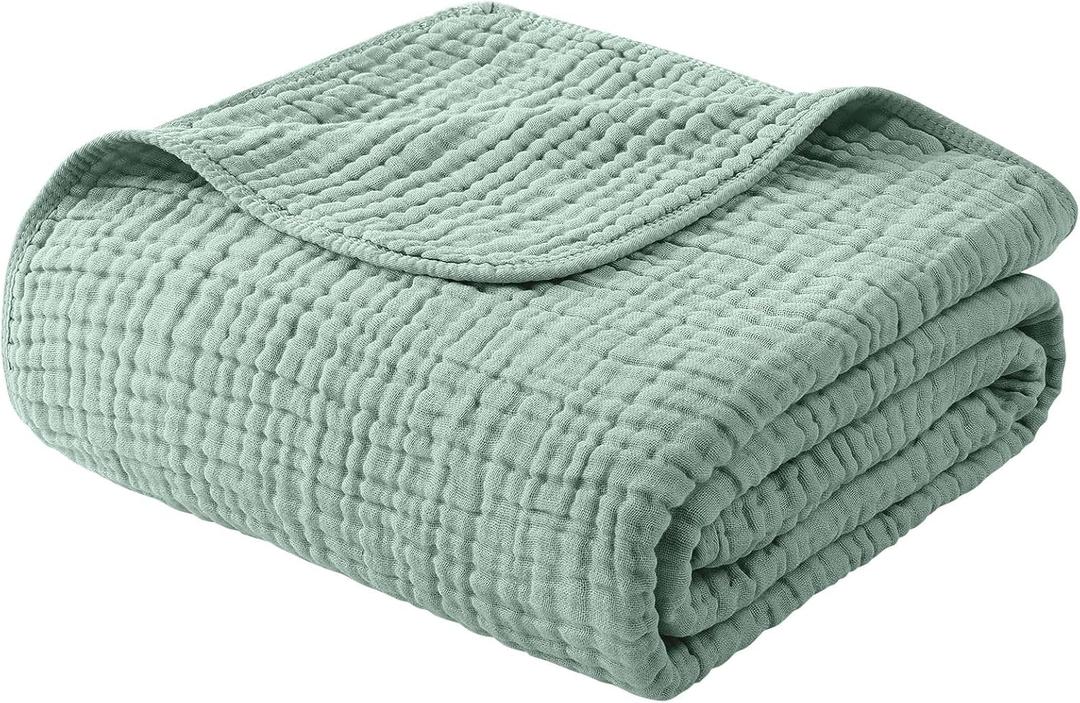 Yoofoss Muslin Blanket 100% Organic Cotton Large Twin Size 60" x 80" for Bed Couch Summer Gauze Blanket for Adults Lightweight and Breathable Dark Green