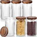 6 Pcs 1000ml/34 oz Vintage Glass Storage Jar Glass Containers with Wood Lid Ribbed Pattern Airtight Kitchen Spice Containers for Pantry, Coffee Bean, Grains, Tea, Sugar, Flour, Candy, Oats