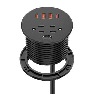 Desk Power Grommet with 35W USB C Fast Charging, 3 Inch Desktop Recessed Outlet with 4 USB Ports, HDMI Ports, Flush Mount Outlets Desk Charging Station for Conference Rooms, Office Tables, Furniture