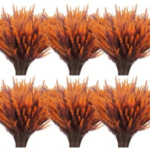 20 Bundles Artificial Fall Lavender Flowers Outdoor UV Resistant Fake Flowers No Fade Faux Plastic Plants Garden Porch Window Box Decorating (Golden Yellow)