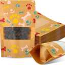 200 Pcs Paw Dog Treat Bags by Puppy's 3.5" x 5.5" Paw Gift Bags Resealable Stand up Kraft Paper Zip Pouches for Canine Delights, Food-safe Material (Brown)