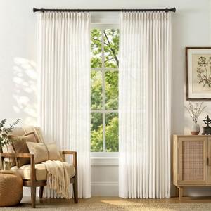 jinchan Natural White Pinch Pleated Curtains 84 Inches Long for Living Room Linen Semi Sheer Bedroom Curtains Light Filtering Rustic Farmhouse Window Drapes Privacy Pleated Drapes for Dining Office, 40"W x 84"L