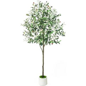 6ft Olive Trees Artificial Indoor with Pot, Faux Fake Olive Tree with Realistic Wood Trunk and Lifelike Fruits, Large Faux Plant for Home Living Room Entryway Office Decor