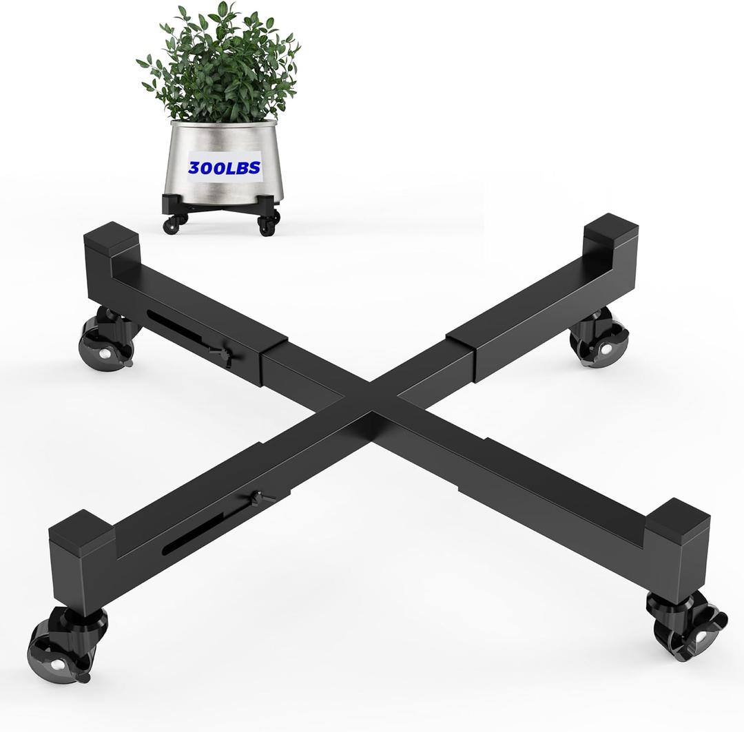Plant Caddy With Wheels, Adjustable 9in to 13inch Heavy Duty Rolling Plant Dolly, Metal Plant Stand With 4 Lockable Caster Wheels, For Indoor Outdoor Pots Planter, Holds Up to 300 Lbs, Moving Dolly (Black)