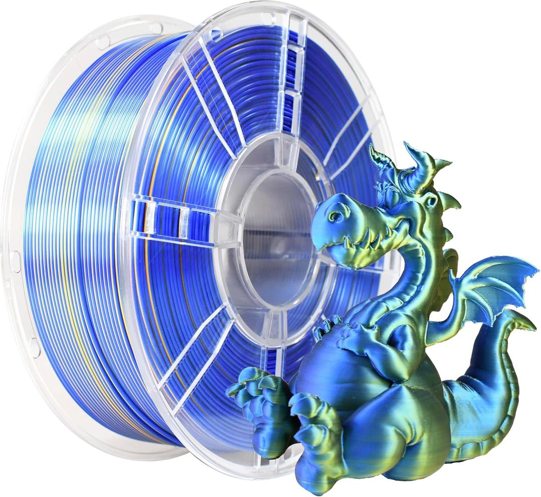 iBOSS Silk Dual Color Filament PLA Plus 3D Printer 1.75mm +/- 0.02mm, Clog-Free 3D Printer Filament PLA+ Shiny Filament 1kg(2.2lbs) for Most FDM 3D Printer, Shiny Silk Texture, Silk Gold Blue