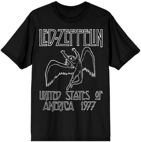 Led Zeppelin Falling Icarus 1977 Men's Crew Neck Short Sleeve T-Shirt (Black, Large)