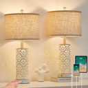 26" Set of 2 Farmhouse Table Lamp, 3-Way Dimmable Touch Control with Nightlight, 2 USB Ports + AC Outlet Vintage Rustic Bedside Lamp for Living Room Bedroom and Nightstand (White-2 Pack)
