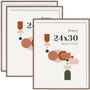 Modern Arched Picture Frames (Set of 3), Shatterproof PVC Photo Frames 24x30, Display Pictures 18x24 with Mat or 24x30 Without Mat, Lightweight, Water-Resistant & Space-Saving Home Decor, Walnut