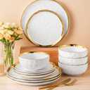 LOVECASA 12 Pieces Plates and Bowls Sets, Porcelain White and Gold Dinnerware Sets, Round Dinner Plates Dishes Set Service for 4, Dishwasher Safe and Scratch Resistant, White