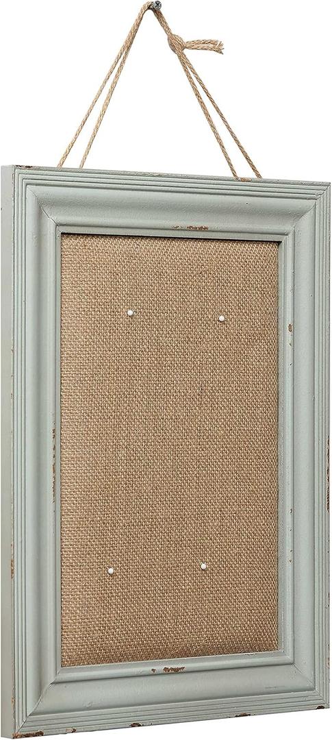 SOFE Cute Linen Small Bulletin Board, 15.712 Inches Decorative Cork Boards for Walls with Frame, Wood Vision Board Farmhouse Pin Board for Home Office School, Rustic Memo Board Display Photo (Blue Gray)