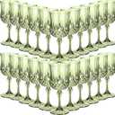 Sliner 48 Pcs Plastic Wine Glasses 7oz Vintage Drinking Goblets Unbreakable Crystal Water Glassware Reusable Diamond Champagne Flutes Cups for Wedding Banquet Birthday Party Supplies(Green)