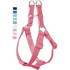 Soft Leather No Pull Dog Harness - Adjustable Step in Dog Harness with Rose Gold Heavy Duty Metal Buckle, Freedom Nylon Dog Halter Vests for Small Medium Large Dogs Easy Walking Training M, Dark Pink