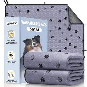 Fostanfly Washable Pee Pads for Dogs, 2 Pack Large 36"x41" Ultra-Absorbent and Leak-Proof Non-Slip Reusable Potty Training Pads for Dogs, Cats, Puppy, Potty Training of Add 8 Lanyards (Gray)