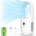 12.99" Portable Bladeless Desk Fan, Rechargeable Small Personal Cooling Table Fan with 6 Speed ​​Modes, Quite Fan with LED Panel for Bedroom, Home, Office (5.4*5.4*13.4in) White