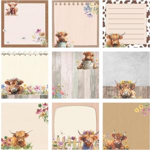 9 Pads Highland Cow Sticky Notes 3x3 Inch Cute Self Stick Notepads Notes Adhesive Memo Pad Office Decor Gifts for Students School Teacher Meeting Office Supplies