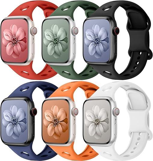 6 Pack Silicone Sport Bands Compatible with Apple Watch Band 38mm 40mm 41mm 42mm 44mm 45mm 46mm 49mm Women Men, Soft Strap Waterproof Wristband for iWatch Series 11 10 SE 9 8 7 6 5 4 Ultra 3 2 1