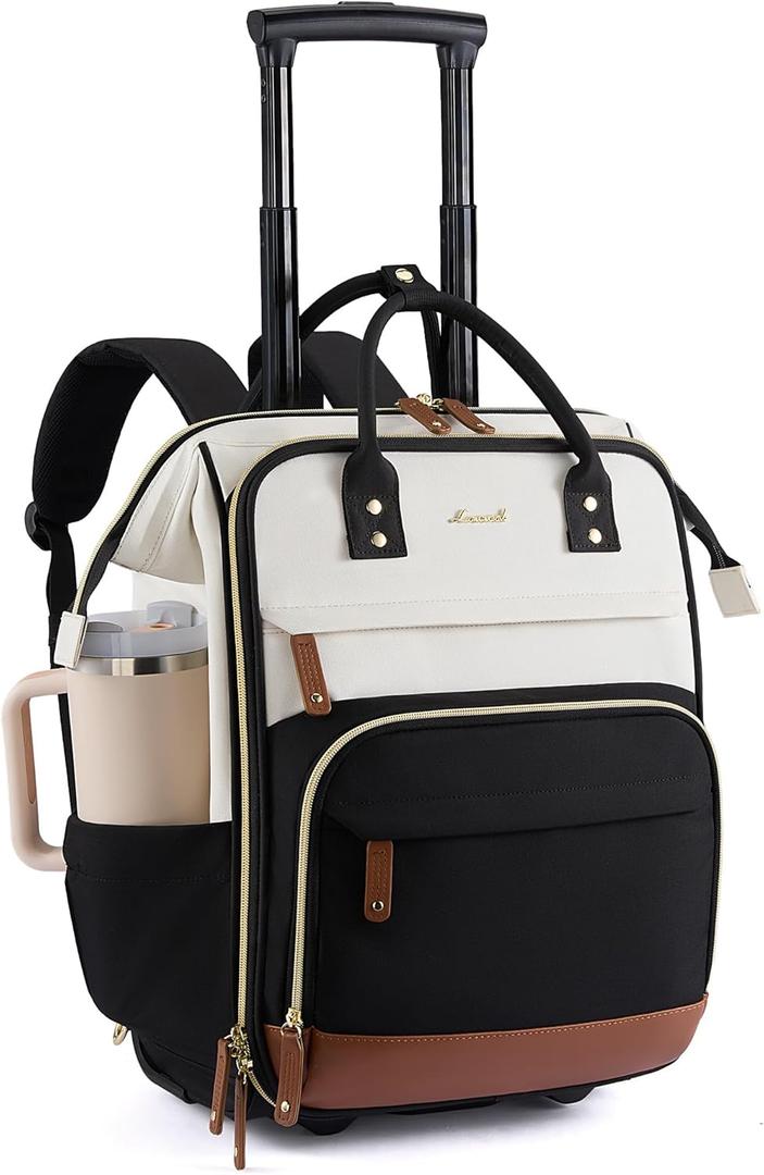 LOVEVOOK Rolling Backpack for Women, Backpack with Wheels for Travel, 17 Inch Laptop Rolling Bag, Underseat Carry On Luggage Water Resistant Roller Bookbag for Work Business College Teacher