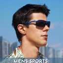 BIRCEN Polarized Anti-Glare Sunglasses for Men: Lightweight Metal Wrap around Sun Glasses UV Protection for Driving Fishing (G-blue-black)