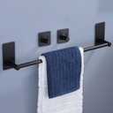 Taozun Towel Bar - Towel Holder with 2 Packs Adhesive Hooks Black 16-Inch Hand Towel Rack Stick on Wall, Stainless Steel Bathroom Hardware Accessory Kit (16-Inch, Black)