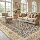 WITSHOCK Washable Area Rug 10x12 Non-Slip Floral Carpet, Floral Brown