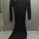 REORIA Long Sleeve Wedding Guest Maxi Dresses for Women Sheer Mesh Square Neck Ruched Bodycon Long Dress 2026 Spring Outfits (Black, L)