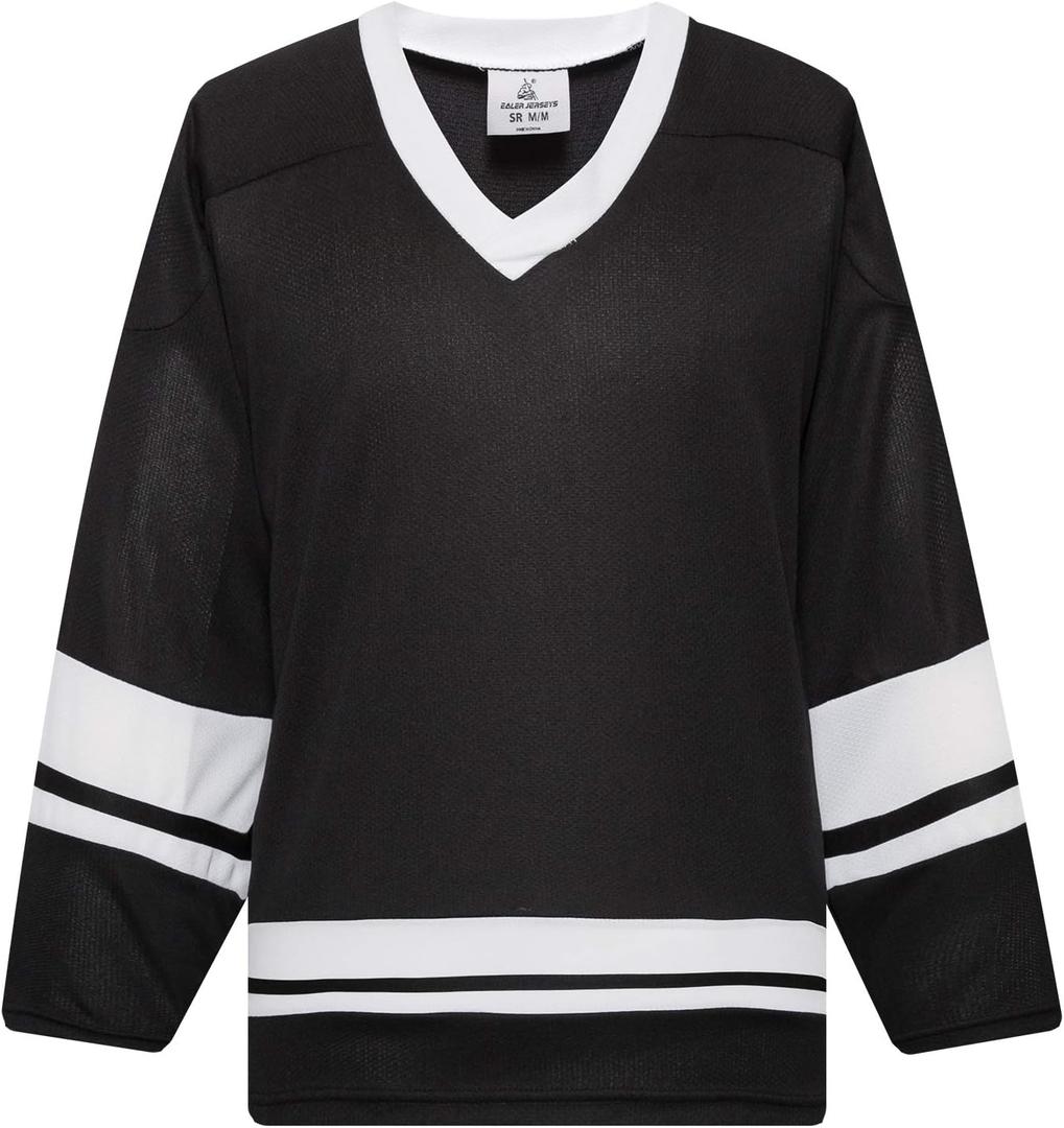 EALER H400 Series Blank Ice Hockey Practice Jersey League Jersey Team Jersey (Small, Black/White)