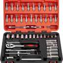 CARTMAN 53 Pieces 1/ 4 inch Drive Socket Ratchet Wrench Tool Set with Bit Socket Set Metric and Extension Bar for Auto Repairing and Household, with Storage Case