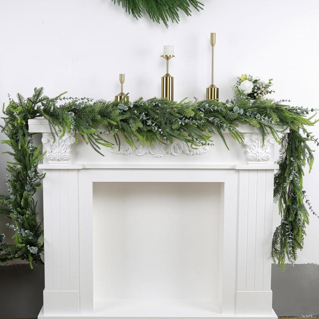9FT Eucalyptus Cedar Pine Cypress Garland for Mantle Stairs Wall Table Indoor Outdoor Christmas Decor Xmas Decorations