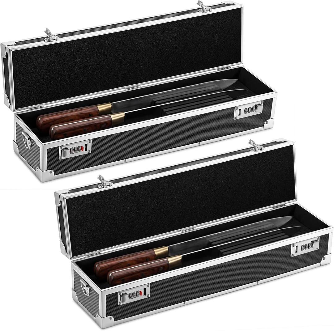 Geetery 2 Pcs Chef's Knife Cases Aluminum Hard Shell with Double Combination Lock and Compartments Storage Box Portable Organizer with 8 Knife Slots for Cooking Classes