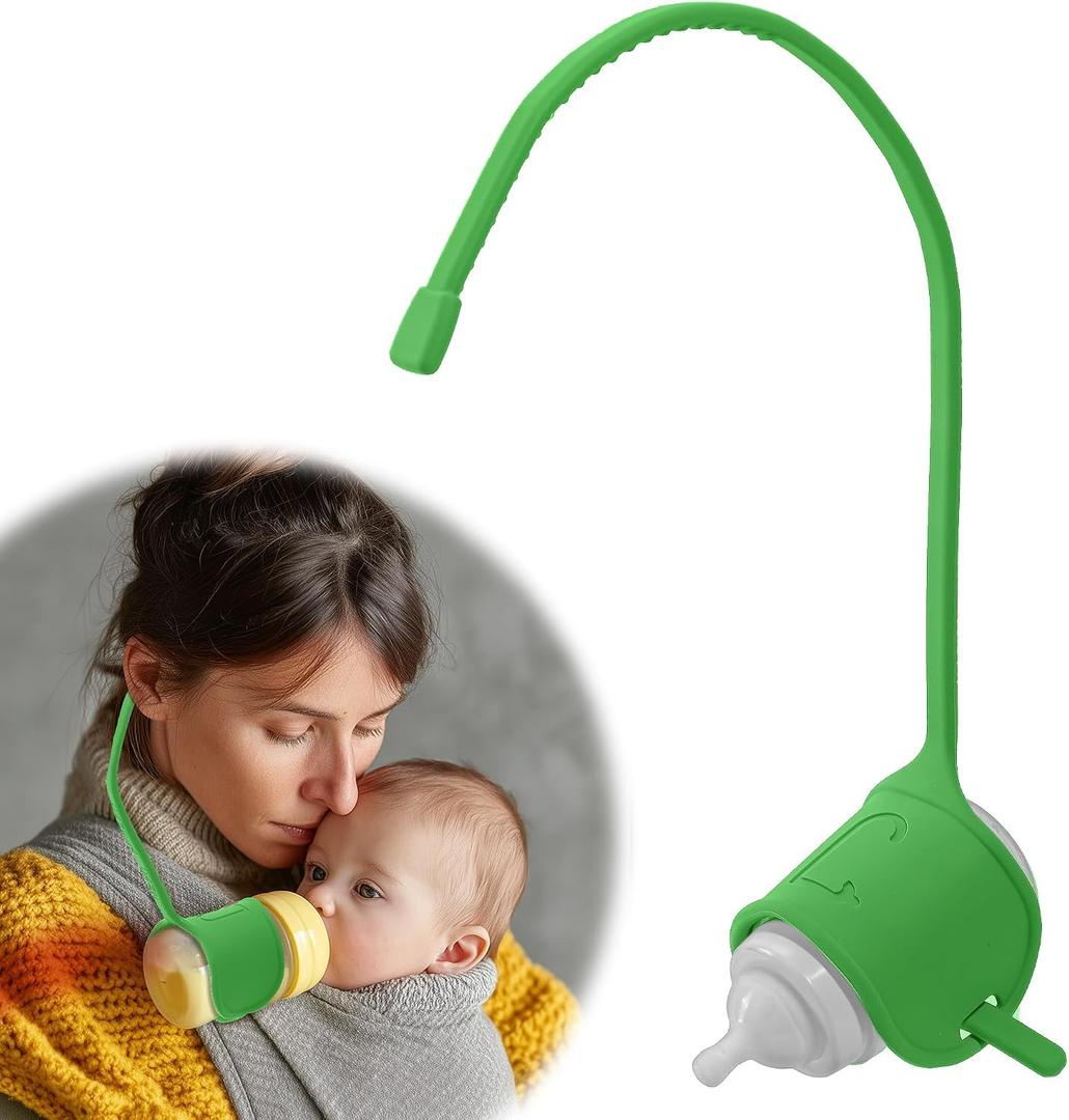 Adjustable Baby Bottle Support for Parents Comfort Feeding Aid, Non-Slip Silicone Holder, Fits Standard & Wide-Neck Bottles(Green)