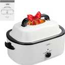 Sunvivi Roaster Oven, Electric Roaster Oven with Viewing Lid, 28lb 24-Quart Turkey Roaster with Unique Defrost/Warm Function, Large Roaster with Removable Pan & Rack, Stainless Steel, White