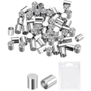 uxcell 60Pcs Stainless Steel Cord Ends, 3mm ID Column Leather Cord End Caps for Bracelet Jewelry Making DIY, Silver Tone