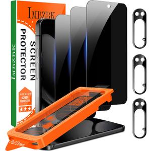 IMBZBK [Auto-Dust Removal] 3 Pack Privacy Screen Protector for Google Pixel 10 Pro XL [Phone Case Friendly], 3 Anti Spy Tempered Glass Camera Lens Protector Accessories, Military Grade Shatterproof