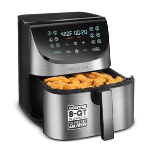 Gourmia Air Fryer - 8 Qt Extra Large Capacity, FryForce360º, Digital Display with 12 Presets, Roast, Bake, Broil, Dehydrate, Dishwasher Safe Accessories, Stainless Steel