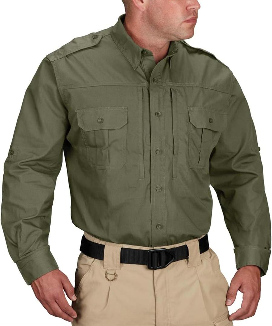 Propper Tactical Long Sleeve Ripstop Shirt  Epaulettes, Teflon Fabric Protection & Document Pockets for Public Safety (Small, Olive Green)