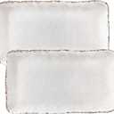 2 x Farmhouse Melamine Serving Platters Set of 2, 17"x10" Large Rectangular Melamine Serving Trays for Serving Food on Parties and Entertaining, Dishwasher Safe, Ivory