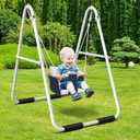 Hapfan Toddler Swing, Baby Swing with Heavy Duty Foldable Stand, Indoor Outdoor Swing Set for Aged 1-3, with Canvas Cushion Seat, 55lbs Capacity (Dark Blue)