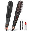 Tome Steam Straighteners Brush, Negative Ion Hair Straightener Brush to Manage & Shape, Wide Hot Comb for Medium to Thick Hair, Steam Brush for Women，Black