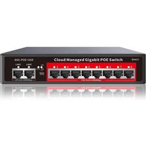 8 Port Gigabit PoE Switch with 2 Gigabit Uplink, 120W Built-in Power, 802.3af/at Compliant, Managed PoE+ Switch Support VLAN, QoS, Fanless Metal, Plug and Play(Desktop/Wall Mount)