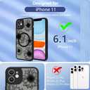 OOK Phone Case Design for iPhone 11 Case [Compatible with MagSafe], Cute Sunflower Floral Blooms Design Black Frosted Shockproof for Women Girls Magnetic Phone Cover - Black Flower