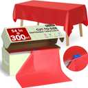 54 in X 300 FT Red Plastic Table Cover Roll with Slide Cutter, Cuts Up to 36 Rectangle 8 Feet Disposable Plastic Table Cloths, Disposable Table Cover Roll for Dinning, Parties, BBQ, Wedding, Outdoor