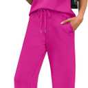 WIHOLL 2 Piece Sets for Women Casual Summer Travel Vacation Outfits Cap Sleeve Lounge Set (Medium, Hot Pink)