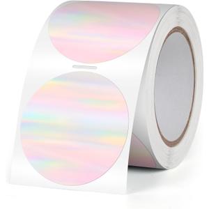 Round Thermal Labels 1.5 Inch Holographic Vinyl Label Self-Adhesive Waterproof Rainbow Circle Direct Thermal Printer Stickers for Gift DIY Logo Design 500 PCS