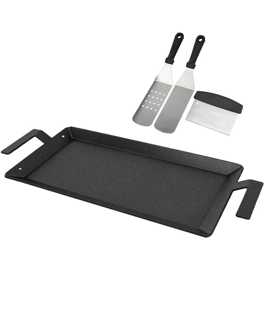 Carbon Steel Griddle for Gas Grill with Spatula Set, 24" x 10" Flat Top Griddle for Stove Top, Induction & Electric Cooktop, Double Burner Griddle Pan, Nonstick Cookware Griddle Insert
