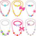 Sumind 6 Sets Toddler Jewelry for Little Girls Baby Beaded Necklace and Bracelet Costume Dress up Jewelry Gifts Princess Party Favors(Classic Style)