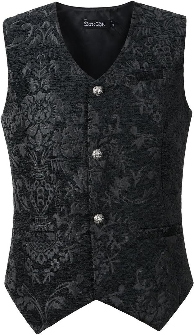 Mens Gothic Vest Waistcoat Steampunk Victorian (XX-Large, Black Tapestry)